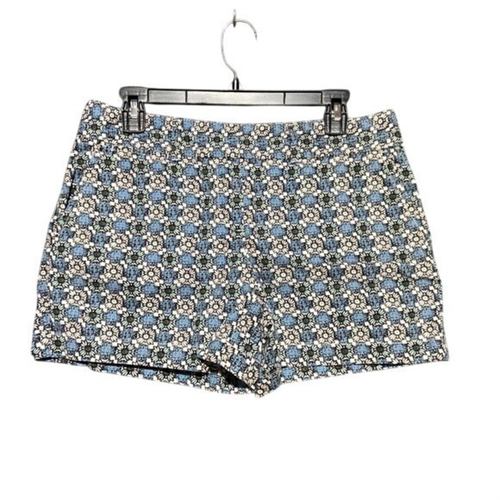 LOFT Blue White Floral Geometric Medallion Linen Cotton Shorts Size 4 Coastal‎